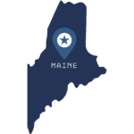 Map of the State of Maine with a pin point